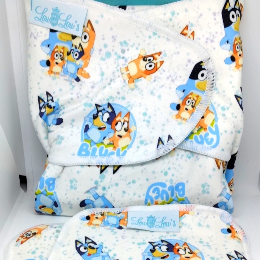 Bluey cloth diaper preflat